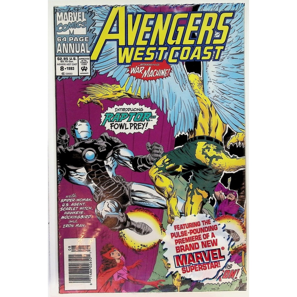 Marvel Comic Avengers West Coast Annual #8‎ 1993 War Machine Raptor Newsstand